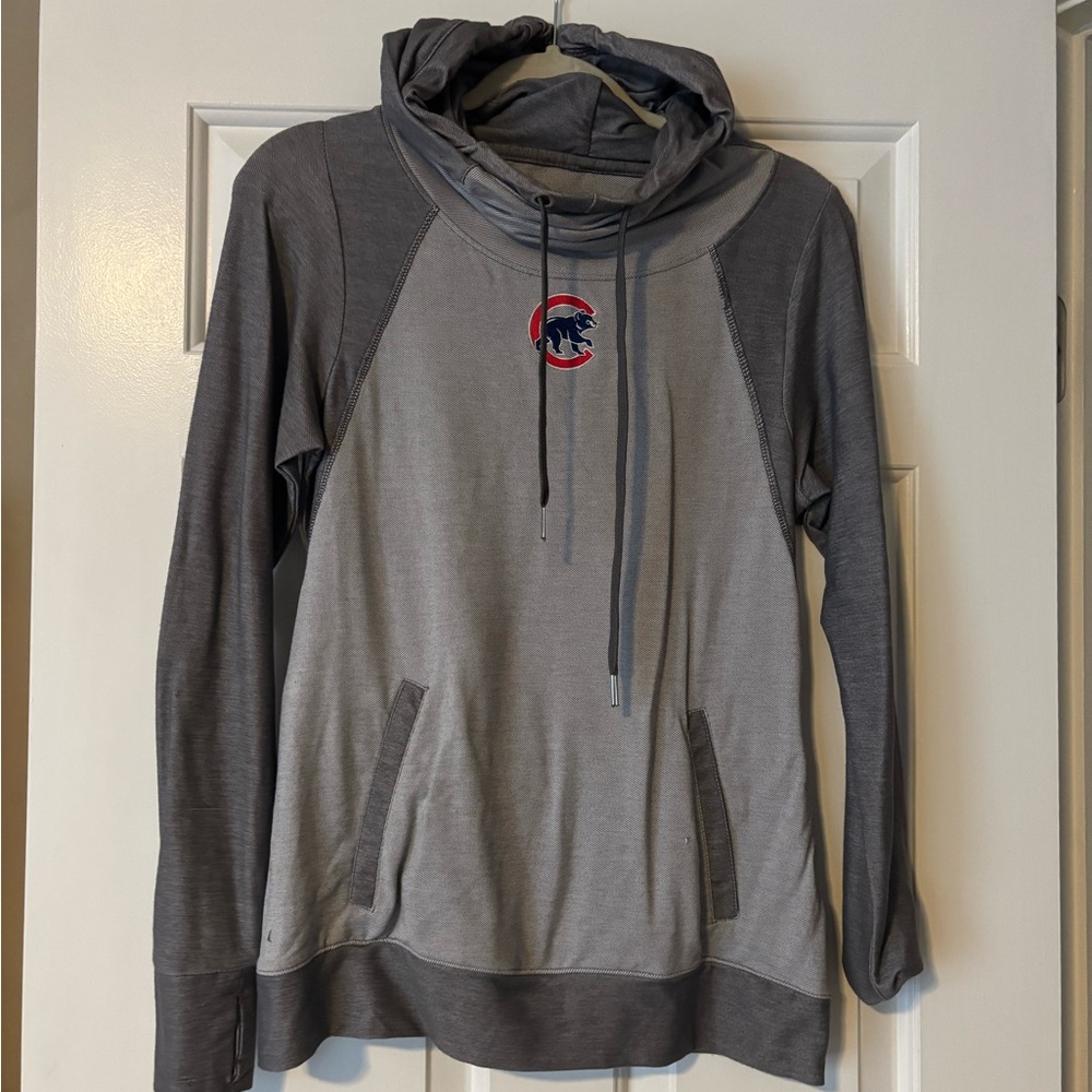 Gray Hooded Chicago cubs cowl neck hooded sweatshirt